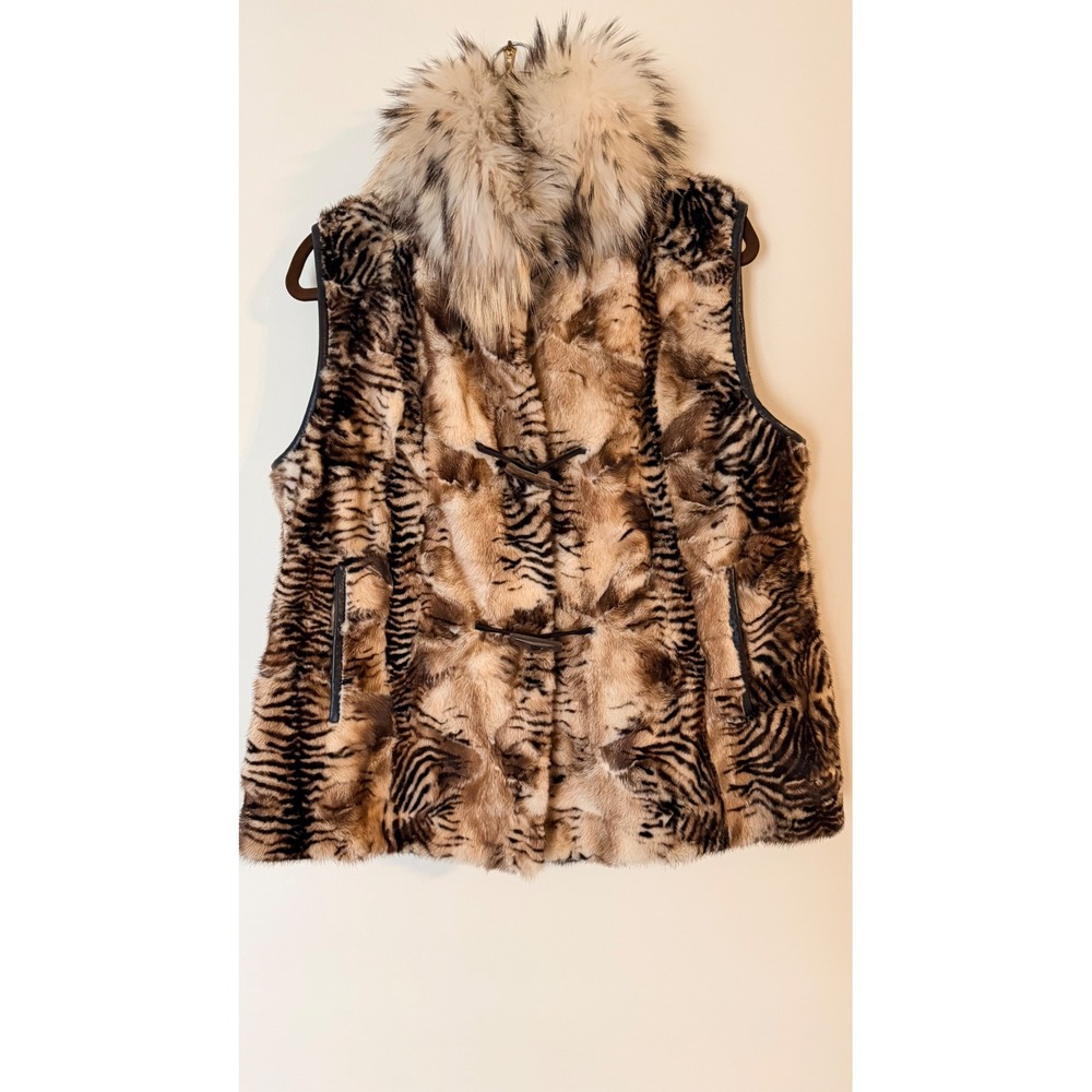 Tiger Print Fur Vest with Toggle Closure and Plush Collar